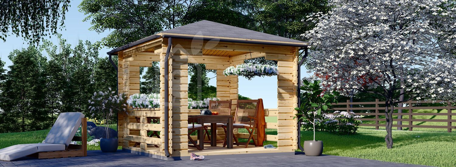 Gazebo da giardino in legno FLORA (44 mm), 3x3 m, 9 m²
