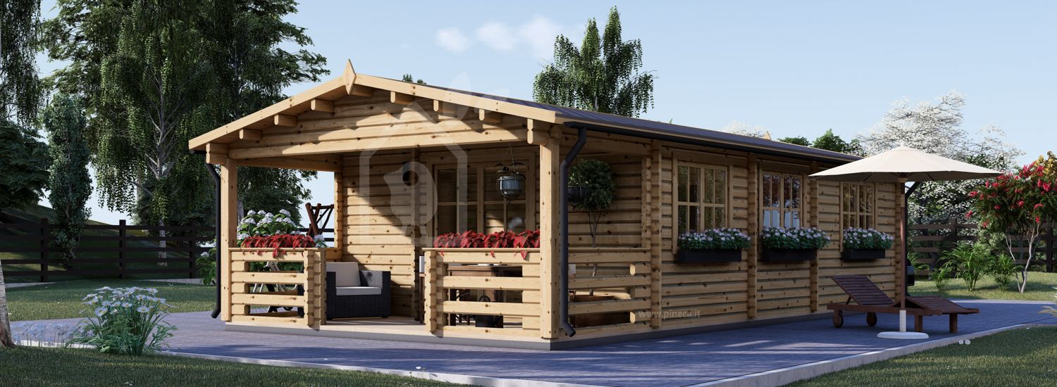 Casa in legno HYMER (Coibentata, 44+44 mm), 42 m² + 10 m² di porticato visualization 1