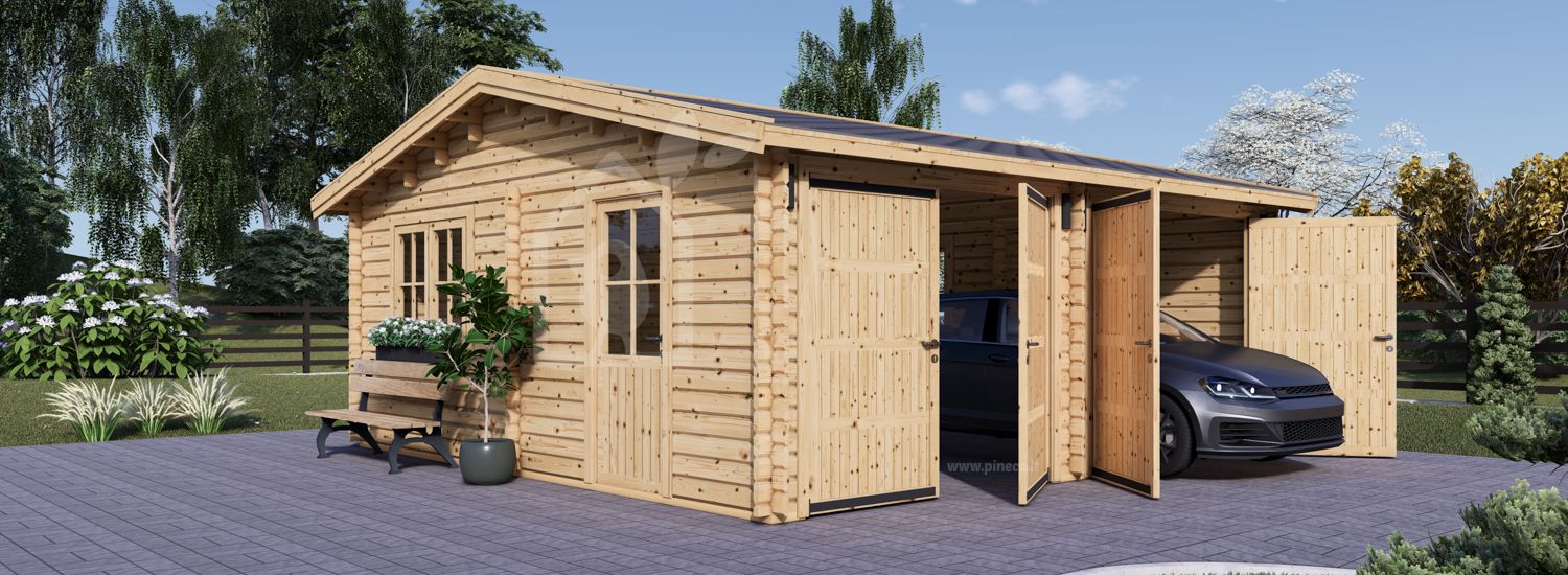Garage in legno doppio ALTERNATIVE (44 mm), 6x6 m, 36 m² visualization 1